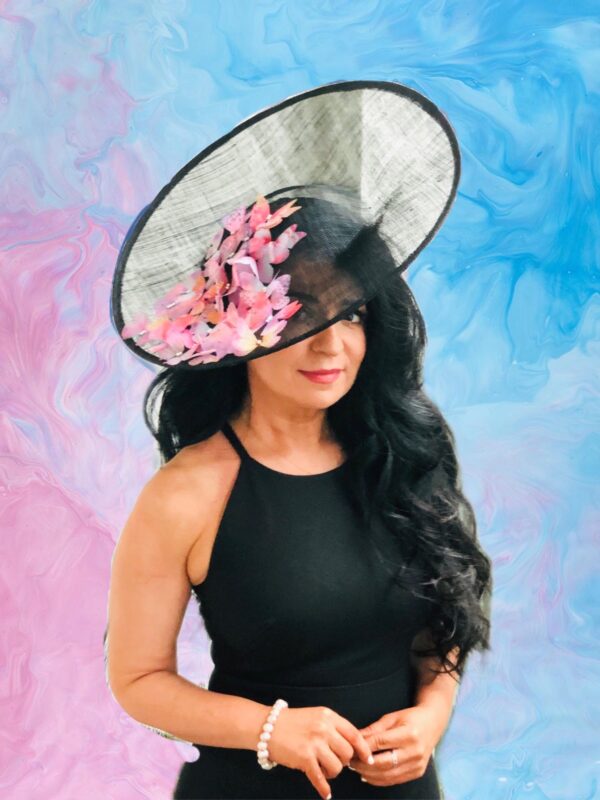 big black fascinator with butterflies
