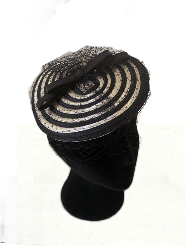 round black and white fascinator